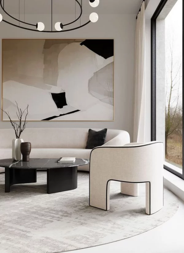 modernes Wohnzimmer Eleganz in der Raumgestaltung gerundete weiße Möbel