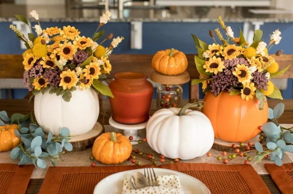 DIY Kürbis Vase Tischdeko Ideen zu Halloween selber machen
