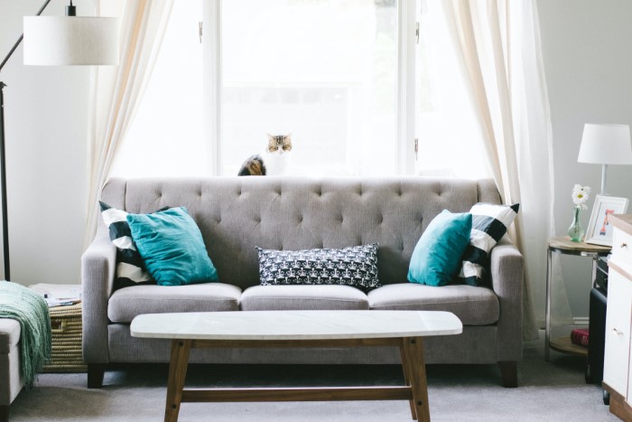So können Sie Ihr Stoffsofa reinigen – wirksame Mittel aus dem eigenen Zuhause moderne wohnzimmer einrichtung