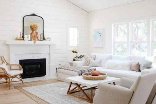 herbstdeko minimalistisch wohnzimmer dekorieren