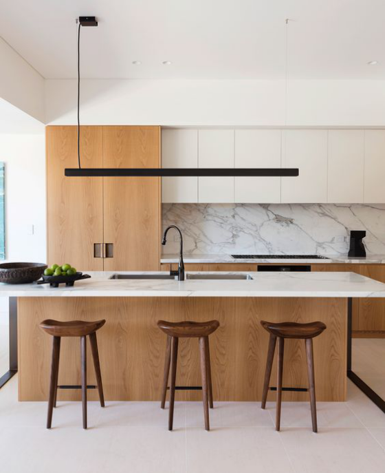 moderne Küche perfektes Raumdesign im minimalistischen Stil gerade Linien klare Formen dezente Farben