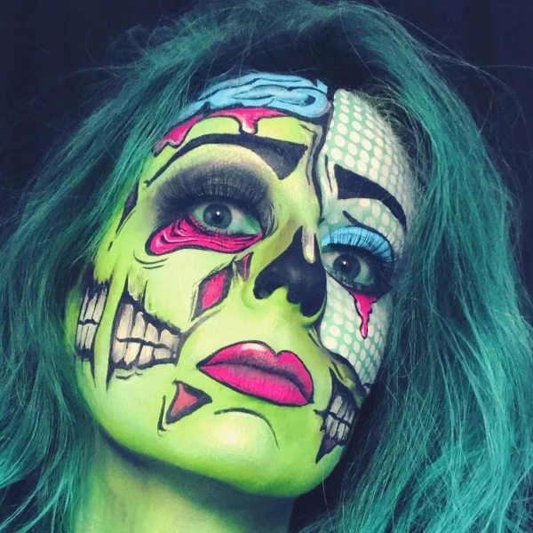 Halloween Makeup Ideen und Tipps für Ihr diesjähriges Kostüm zombi pop art ideen