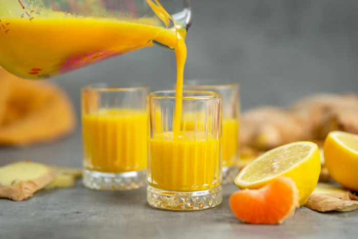 Ingwer Shot selber machen gesunde Wurzel Zitronen Orange gesunder Saft