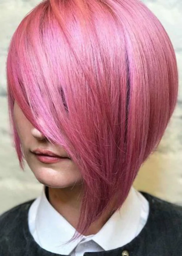 Long Pink Bob Long aktuelle Bob Frisuren auffällige Haarfarbe glattes Haar 