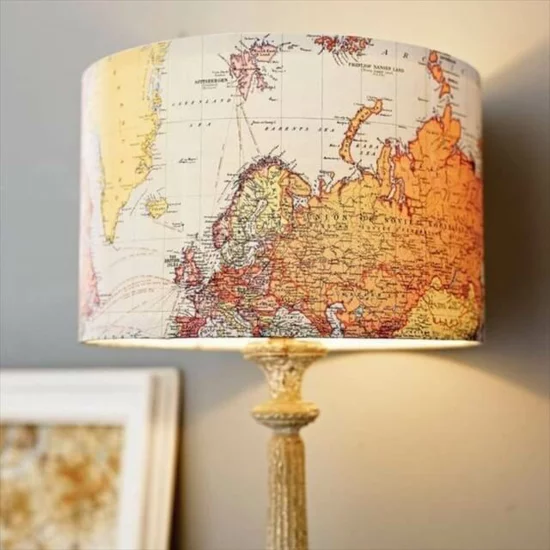 lampenschirm basteln mit alten landkarten