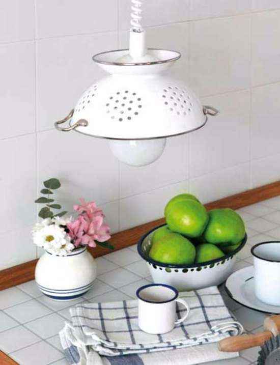 schicken lampenschirm basteln mit küchensieb