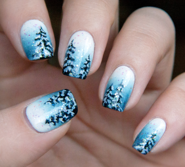Babyblaue Nägel für Winter und Weihnachten – Symbolik und Ideen zum Inspirieren winter wald natur nail art