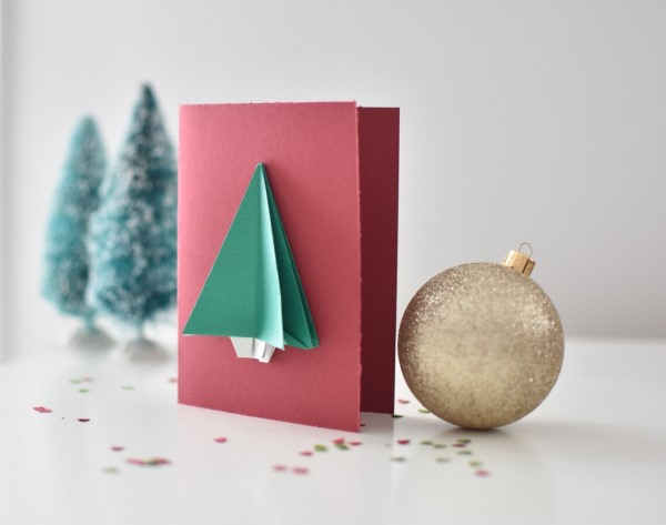 Origami Weihnachten Deko Ideen und DIY Anleitungen grußkarte tannenbaum