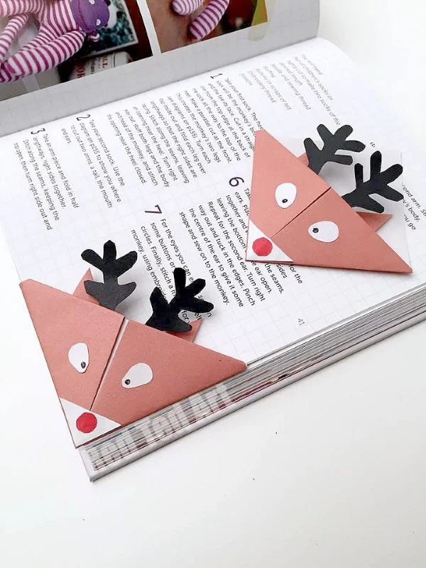 Origami Weihnachten Deko Ideen und DIY Anleitungen lesezeichen rentier rudolf