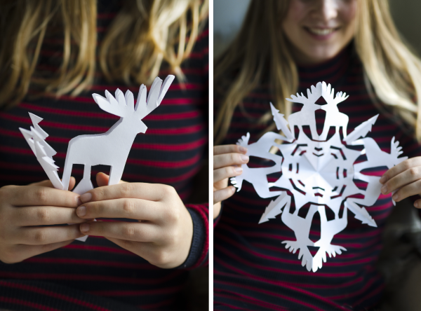 Scherenschnitt Weihnachten Deko Ideen und Last-Minute Anleitungen schneeflocken mit elch design