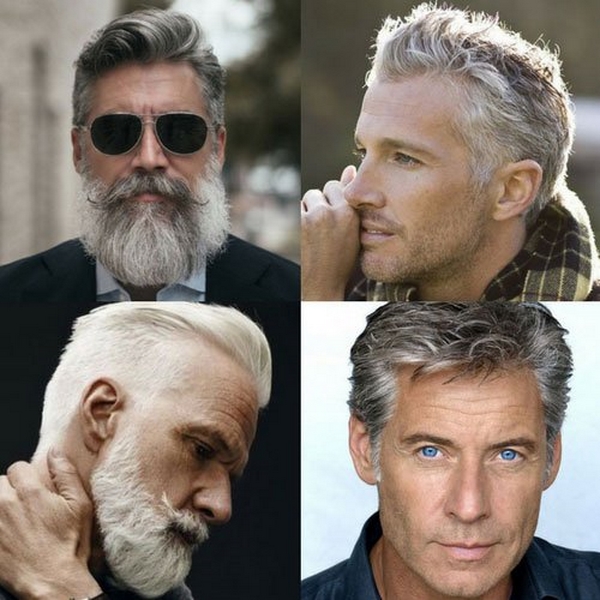 coole Herrenhaarschnitte und Bartfrisuren graue Haare