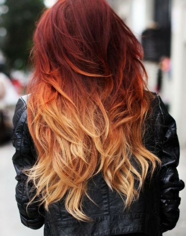 ombre haarfarbe ausgefallene farbkombinationen rot blonde