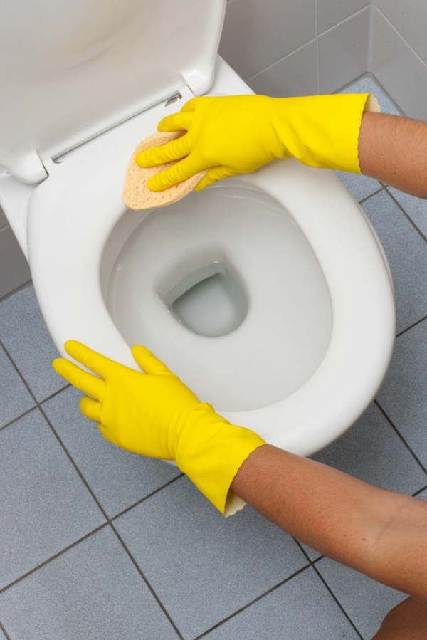 toilette reinigen oberflächen abwischen toilettenschüssel reinigen
