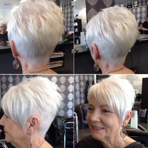 Bob Frisuren ab 60 kurzer Pixie Cut platinblondes Haar schickes Styling