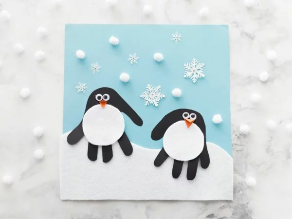 basteln im winter mit kleinkindern handschuhe pinguin