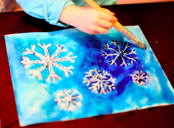basteln im winter mit kleinkindern schnee farben wasserfarben