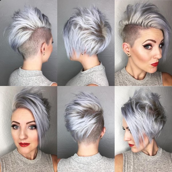 Pixie Cut für graue Haare – der silbrige Granny Hair Trend für Kurzhaarfrisuren schöne frisur von allen seiten