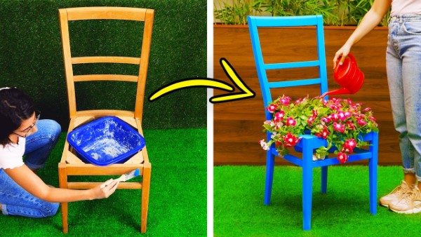Gartendeko selber machen – Upcycling Bastelideen fuer Gross und Klein stuhl hochbeet