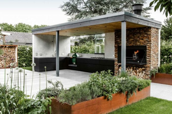 Outdoor Küche überdacht gemauert elegant komplett