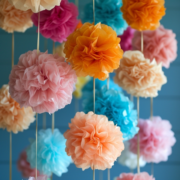 Bunte Papierblumen als DIY-Sommerparty Deko verwenden