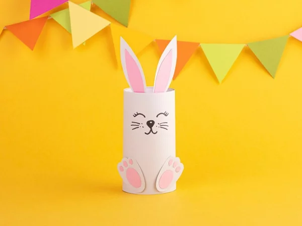 Cute Easter bunny made of paper, handmade. Happy Easter