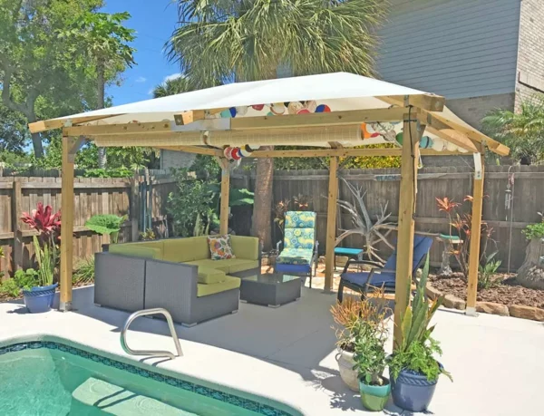 Gartenpavillon DIY Ideen kit selber bauen mit schwimmbad