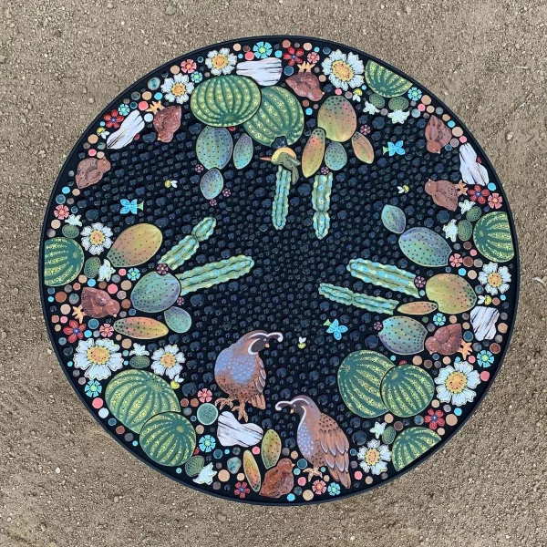 Mosaiktisch selber machen – kunstvolle Bastelideen fuer Wohnraeume und Garten mosaik wuesten landschaft kakteen