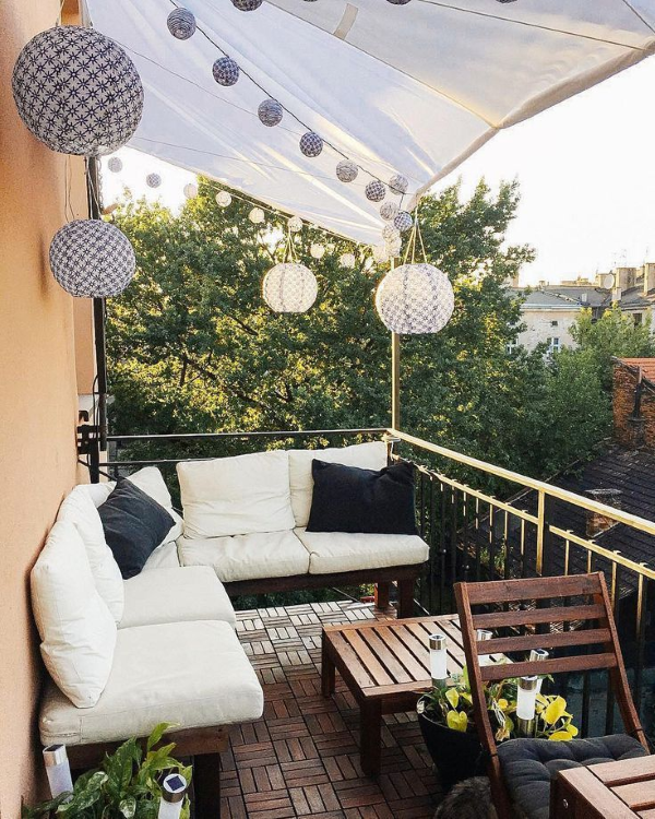Sonnenschutz Ideen fuer Terrasse und Balkon dach stoff mini markise