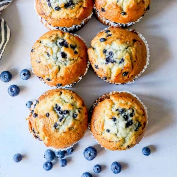 Blaubeer-Muffins sechs Muffins mit Heidelbeeren wie von Oma gebacken