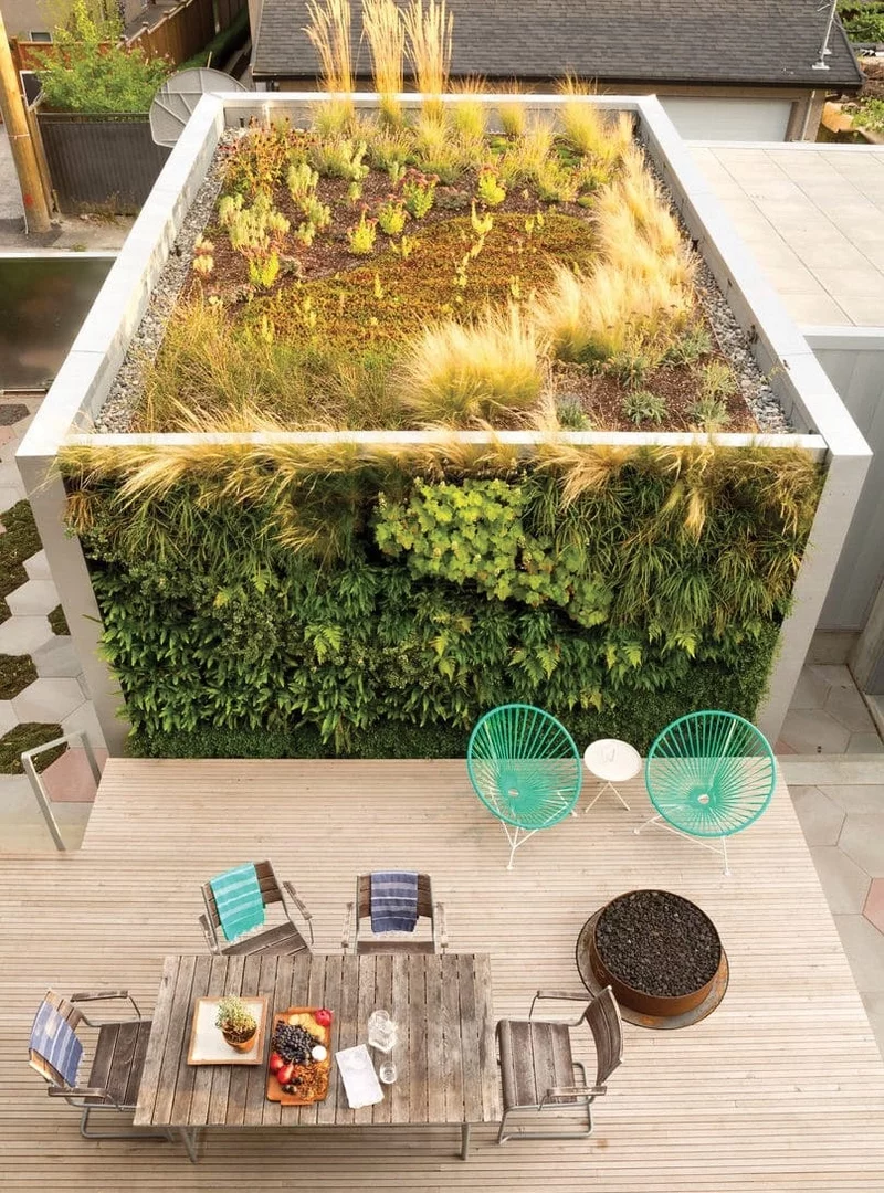 Dachbegruenung Pflanzen modernes Haus gruene Architektur