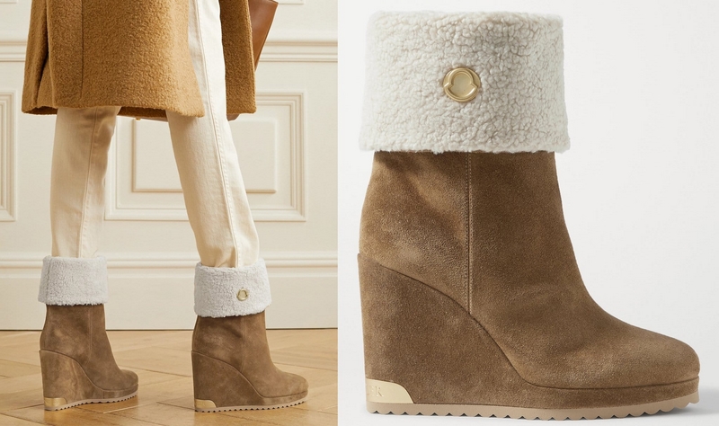 Schuh Trends im Herbst 2022 Moncler-W-Short-shearling-lined-suede-wedge-ankle-boots