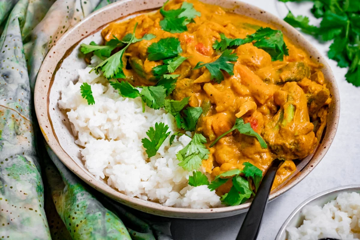 veganes kuerbis curry mit basmati und tofu