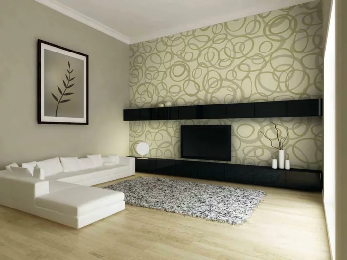 minimalistisches wohnzimmer wandgestaltung zwei tapeten kombinieren