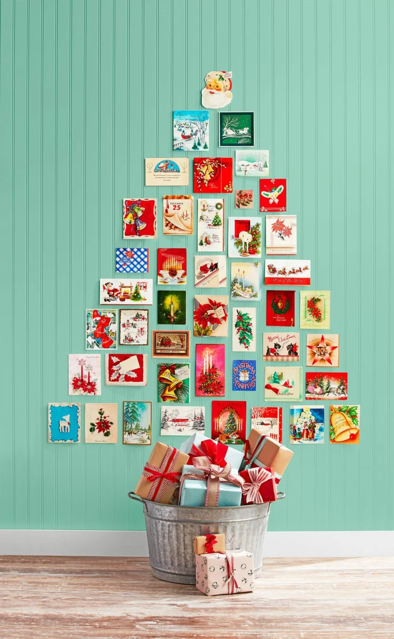 adventsbasteln mit kindern weihnachtskarten tannenbaum