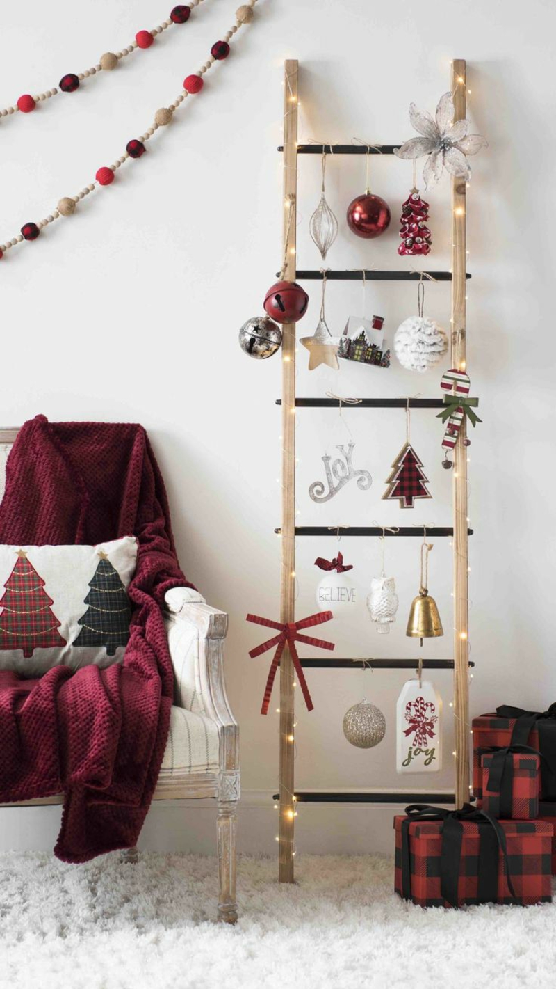 holzleiter deko weihnachten wohnzimmer elegante dekoideen