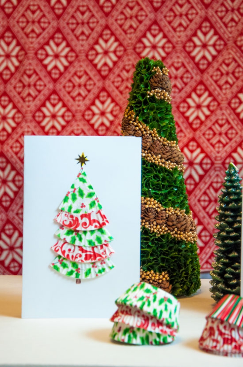 papierbackfoermchen schnelle weihnachtskarten basteln