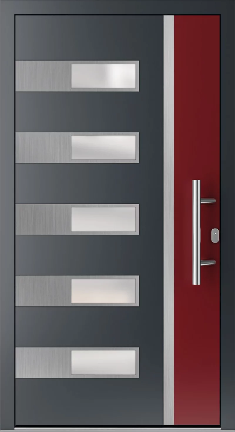 Haustür aus Aluminium in Rot und Grau