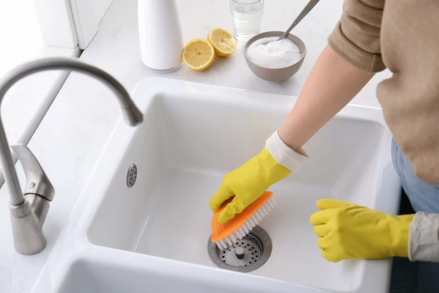 Abfluss stinkt welche Hausmittel helfen mit Soda die Spüle saubermachen 