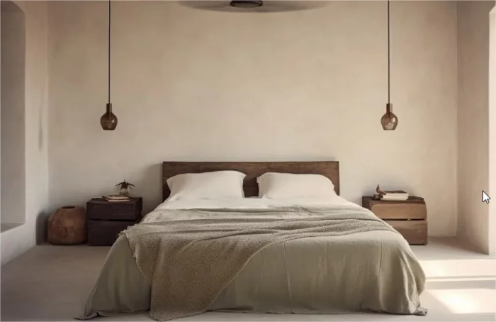 Minimalistisch eingerichtetes Schlafzimmer gehört zu den Wohntrends 2024