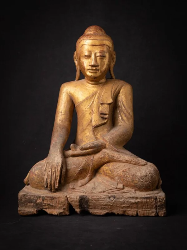 Buddhafiguren sitzender Buddha aus Stein mit Bronzeverkleidung