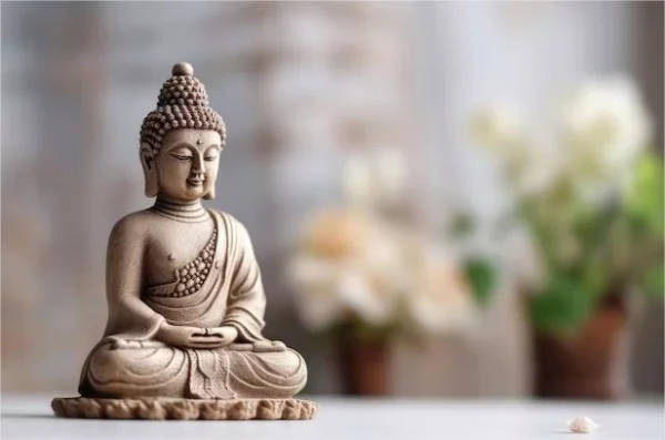 Kleine Buddhafigur als Raumdekoration sitzender Buddha meditiert