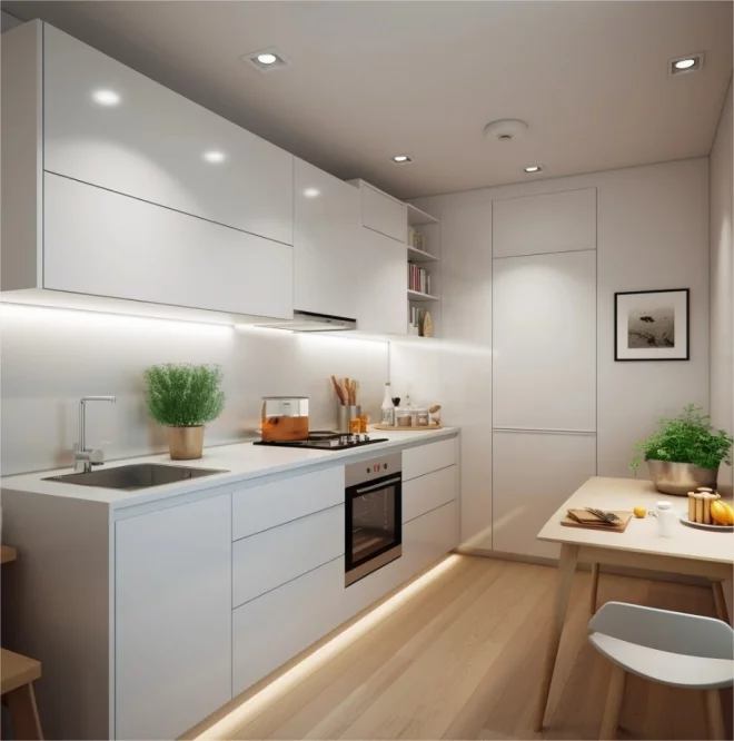 Küchen Inspiration Küchendesign ganz in Weiß eingebaute Raumbeleuchtung