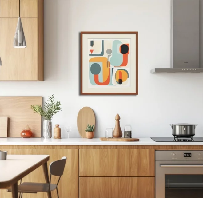 Küchen Inspiration helles Ambiente im Scandi Style ein Bild als Wanddeko