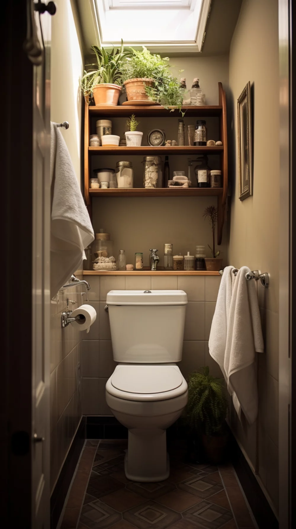 ein Wandregal boetet Platz für Hauskosmetika in der Toilette