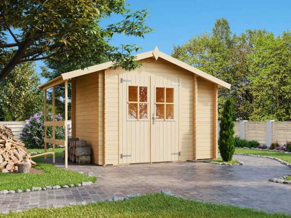 Gartenhaus auf einem stabilen Boden aus Steinplatten