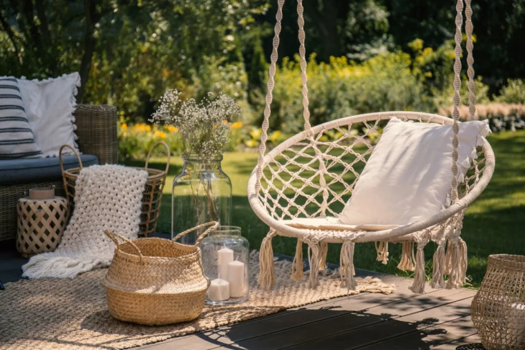 Sitzecke im Garten im skandinavischen Stil