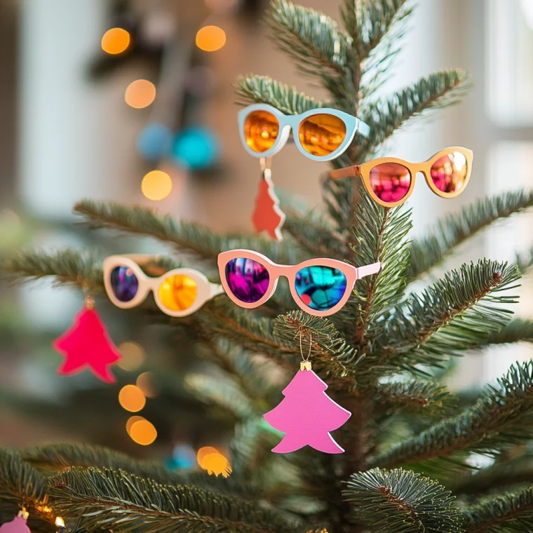 Bunte Sonnenbrillen schmücken den Weihnachtsbaum