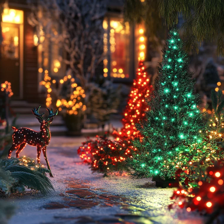 Außendeko Weihnachten – Licht und Glanz an Tannenbäumen