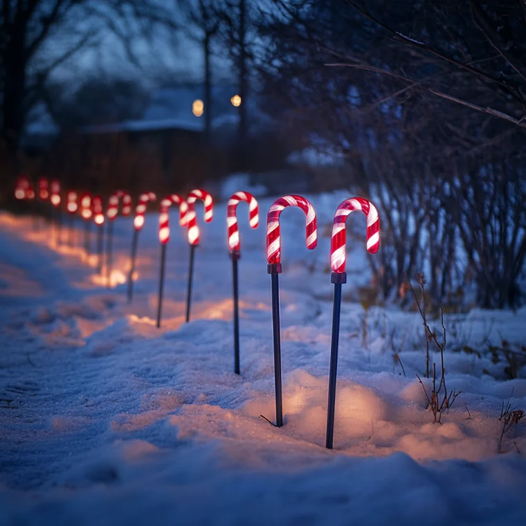 Leuchtende Zuckerstangen markieren den Weg zur Eingangstür