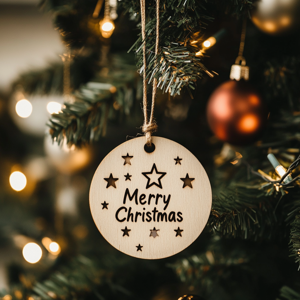 wir wünschen Ihnen gern Frohe Weihnachten! Frohe Weihnachten - klassische Botschaft auf Holzscheiben